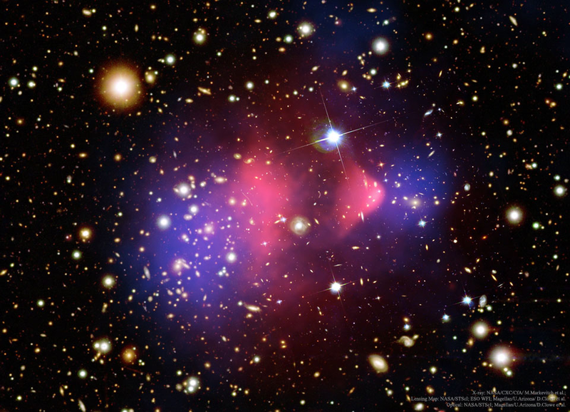 In the Bullet Cluster, light seems to bend in what should be empty space. Researchers now believe those areas contain dark matter.